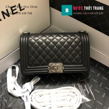 Túi Xách Chanel Boy Siêu Cấp Da Cừu Màu Đen tag bạc (1)