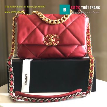 Túi Xách Chanel 19 Flap Bag Siêu Cấp Màu Đen Đỏ Đô Cừu 26cm - AS1160 (1)