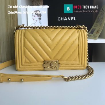 Túi Xách Chanel Boy Siêu Cấp Vân V màu vàng - A67086