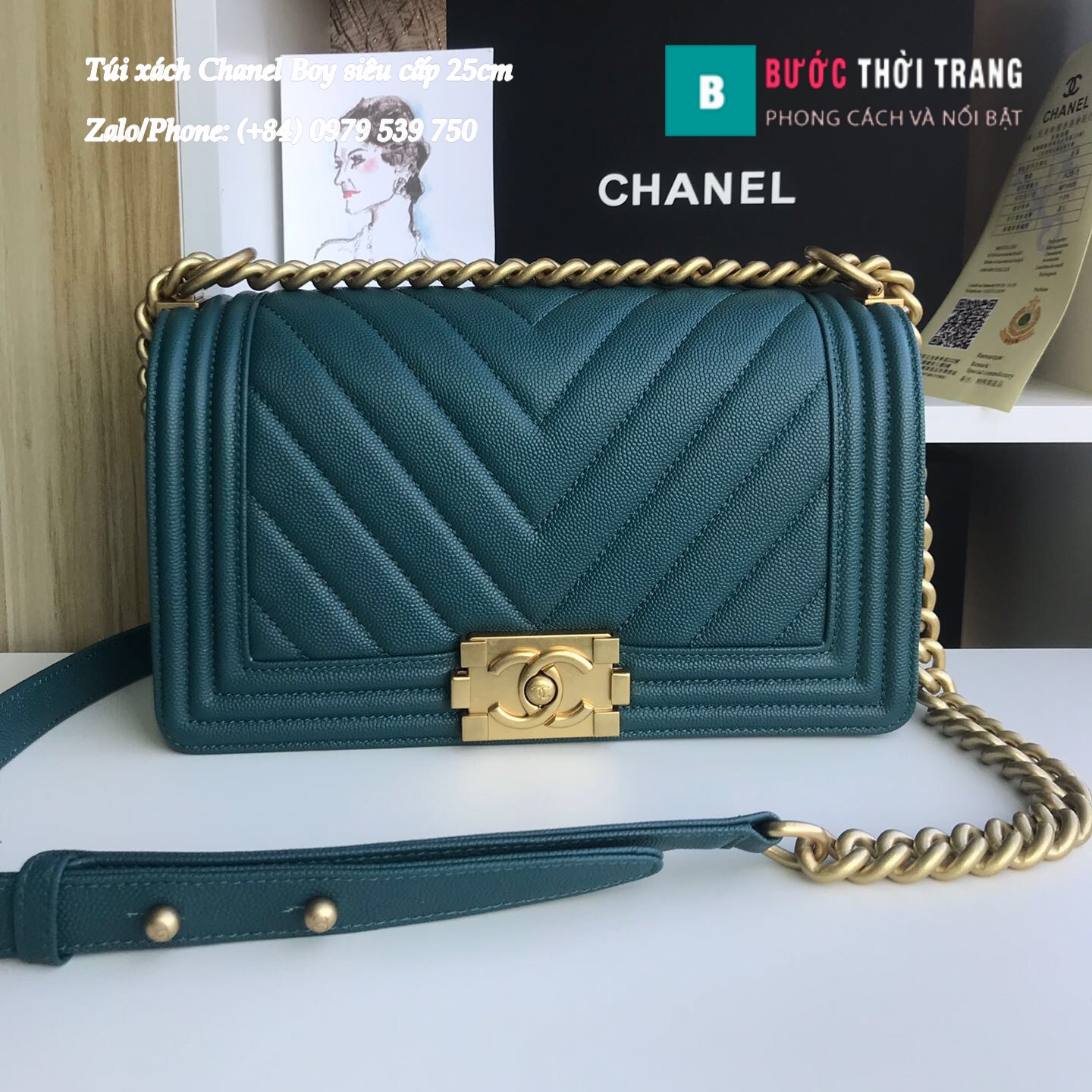Túi Xách Chanel Boy Siêu Cấp Vân V màu xanh lam đậm (1)