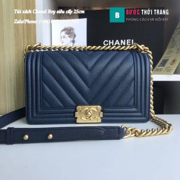 Túi Xách Chanel Boy Siêu Cấp Vân V màu xanh tím than size 25cm - A67086 (1)