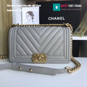 Túi Xách Chanel Boy Siêu Cấp Vân V màu xanh xám (1)