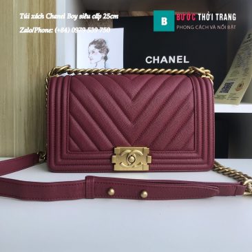 Túi Xách Chanel Boy Siêu Cấp Vân V màu đỏ đô - A67086 (1)