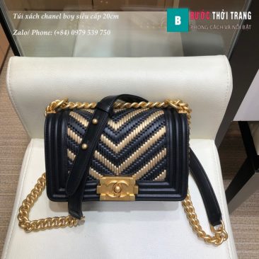 Túi Xách Chanel Boy Siêu Cấp Vân V đan dọc màu đen size 20cm - A67085 (1)