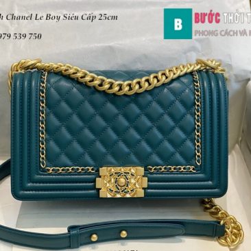 Túi Xách Chanel Boy Siêu Cấp viền dây màu xanh 25cm - A67086 (1)