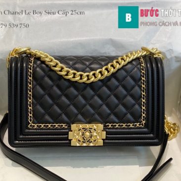 Túi Xách Chanel Boy Siêu Cấp viền dây màu đen 25cm - A67086 (1)