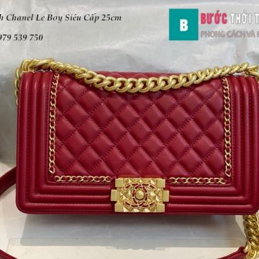 Túi Xách Chanel Boy Siêu Cấp viền dây màu đỏ xẫm 25cm - A67086 (1)
