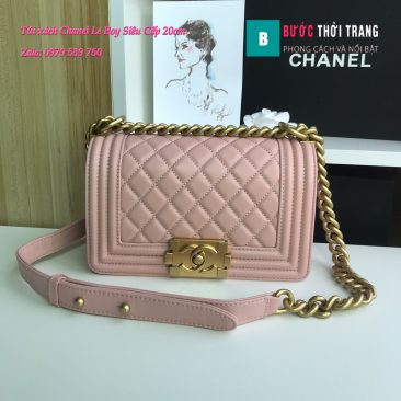 Túi Xách Chanel Boy Siêu Cấp ô trám màu hồng 20cm - A67085 (1)