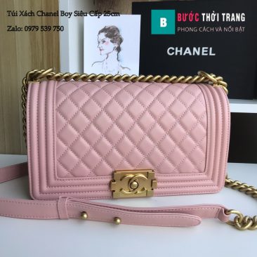 Túi Xách Chanel Boy Siêu Cấp ô trám màu hồng 25cm - A67086 (1)