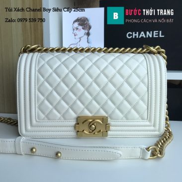 Túi Xách Chanel Boy Siêu Cấp ô trám màu trắng 25cm - A67086 (1)