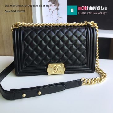 Túi Xách Chanel Boy Siêu Cấp ô trám màu đen 25cm - A67086 (1)