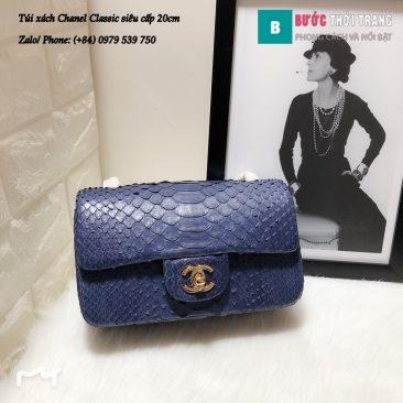 Túi Xách Chanel Classic siêu cấp da trăn size 20cm màu xanh biển - CF1116 (1)