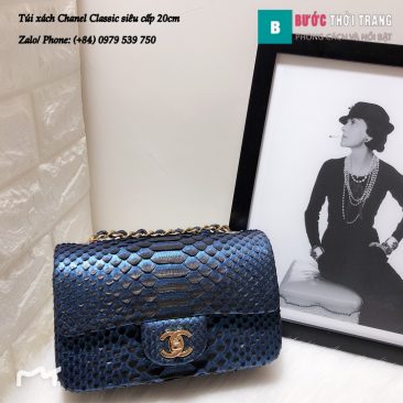 Túi Xách Chanel Classic siêu cấp da trăn size 20cm màu xanh cổ vịt - CF1116 (1)