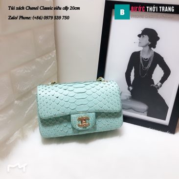 Túi Xách Chanel Classic siêu cấp da trăn size 20cm màu xanh ngọc - CF1116