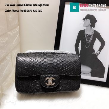Túi Xách Chanel Classic siêu cấp da trăn size 20cm màu đen - CF1116