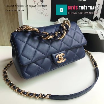 Túi Xách Chanel Flap Bag Siêu Cấp Da Cừu Màu Tím Than 24cm - AS1353 (1)