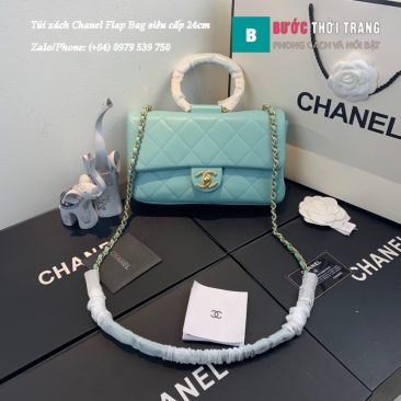 Túi xách Chanel Flap Bag siêu cấp quai tròn màu xanh lơ size 24cm - AS1358 (1)