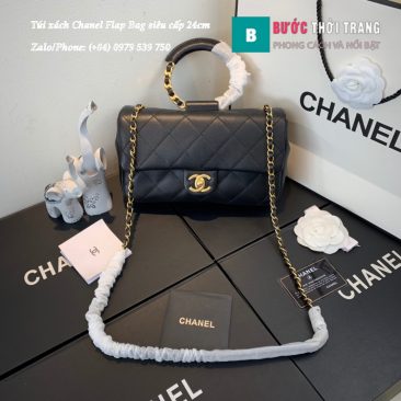 Túi xách Chanel Flap Bag siêu cấp quai tròn màu đen size 24cm - AS1358 (1)