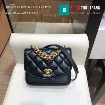 Túi xách Chanel Flap Siêu Cấp Da bê Màu Đen 19cm - SS 0784