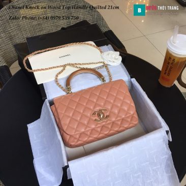 Túi xách Chanel Knock on Wood Top Handle Quilted Mini màu hồng - A57342