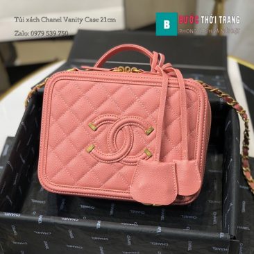 Túi xách Chanel Vanity Case siêu cấp màu hồng 21cm - 93342 (1)