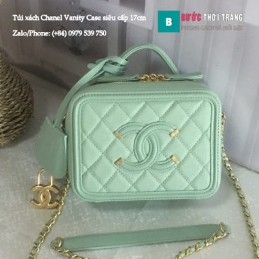 Túi xách Chanel Vanity Case siêu cấp màu xanh nhạt 17 và 21cm - A93342
