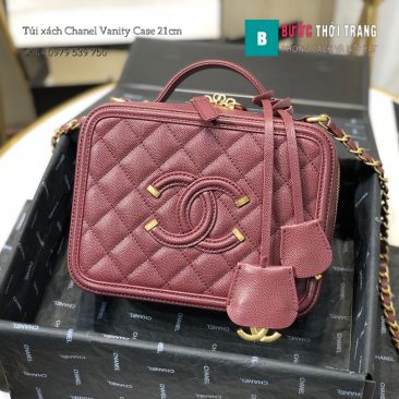 Túi xách Chanel Vanity Case siêu cấp màu đỏ tím 21cm - A93342 (1)