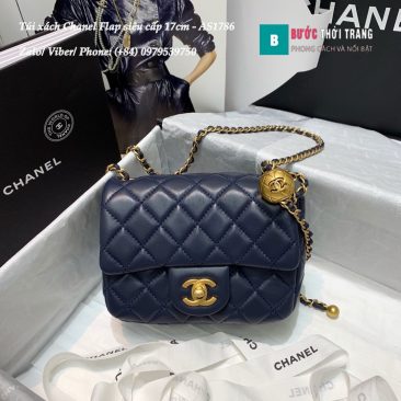 Túi Xách Chanel Flap Bag siêu cấp da cừu màu xanh đen size 17cm - AS1786