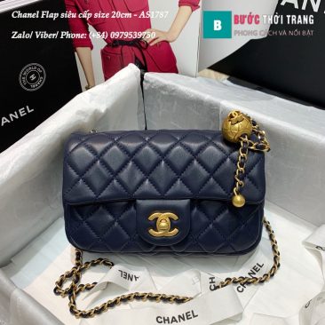 Túi xách Chanel Flap Bag siêu cấp da cừu màu xanh đen size 20cm - AS1787
